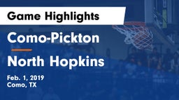 Como-Pickton  vs North Hopkins  Game Highlights - Feb. 1, 2019