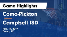 Como-Pickton  vs Campbell ISD Game Highlights - Feb. 19, 2019