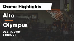 Alta  vs Olympus  Game Highlights - Dec. 11, 2018