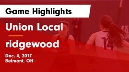 Union Local  vs ridgewood Game Highlights - Dec. 4, 2017