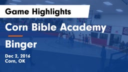 Corn Bible Academy  vs Binger Game Highlights - Dec 2, 2016