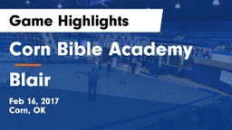 Corn Bible Academy  vs Blair Game Highlights - Feb 16, 2017