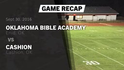 Recap: Oklahoma Bible Academy vs. Cashion  2016