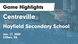 Centreville  vs Hayfield Secondary School Game Highlights - Jan. 17, 2020