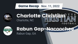 Recap: Charlotte Christian  vs. Rabun Gap-Nacoochee  2022