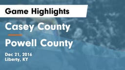 Casey County  vs Powell County  Game Highlights - Dec 21, 2016