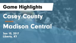 Casey County  vs Madison Central  Game Highlights - Jan 10, 2017