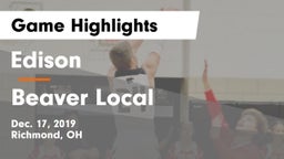 Edison  vs Beaver Local Game Highlights - Dec. 17, 2019