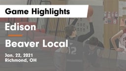 Edison  vs Beaver Local Game Highlights - Jan. 22, 2021