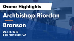 Archbishop Riordan  vs Branson Game Highlights - Dec. 8, 2018