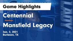Centennial  vs Mansfield Legacy  Game Highlights - Jan. 2, 2021