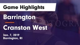 Barrington  vs Cranston West  Game Highlights - Jan. 7, 2019