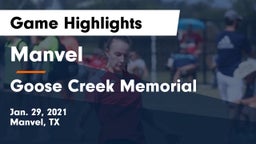 Manvel  vs Goose Creek Memorial  Game Highlights - Jan. 29, 2021