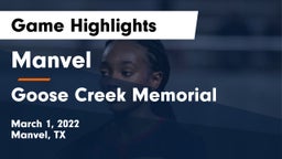 Manvel  vs Goose Creek Memorial  Game Highlights - March 1, 2022