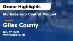 Murfreesboro Central Magnet vs Giles County  Game Highlights - Jan. 19, 2021