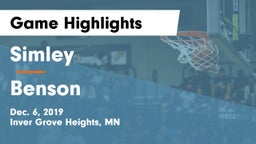 Simley  vs Benson  Game Highlights - Dec. 6, 2019