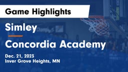 Simley  vs Concordia Academy Game Highlights - Dec. 21, 2023