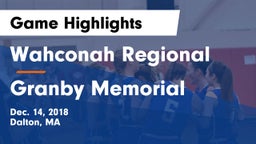 Wahconah Regional  vs Granby Memorial  Game Highlights - Dec. 14, 2018