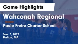 Wahconah Regional  vs Paulo Freire Charter School Game Highlights - Jan. 7, 2019