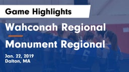 Wahconah Regional  vs Monument Regional Game Highlights - Jan. 22, 2019