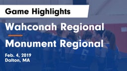 Wahconah Regional  vs Monument Regional Game Highlights - Feb. 4, 2019