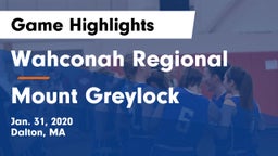 Wahconah Regional  vs Mount Greylock Game Highlights - Jan. 31, 2020