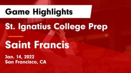 St. Ignatius College Prep vs Saint Francis  Game Highlights - Jan. 14, 2022