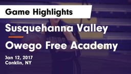 Susquehanna Valley  vs Owego Free Academy  Game Highlights - Jan 12, 2017