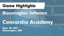 Bloomington Jefferson  vs Concordia Academy Game Highlights - Sept. 30, 2021