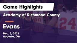 Academy of Richmond County  vs Evans  Game Highlights - Dec. 3, 2021
