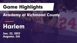 Academy of Richmond County  vs Harlem  Game Highlights - Jan. 22, 2022