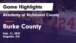 Academy of Richmond County  vs Burke County Game Highlights - Feb. 11, 2022