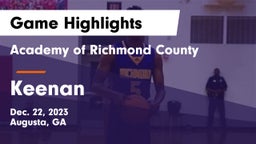 Academy of Richmond County  vs Keenan  Game Highlights - Dec. 22, 2023