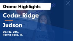 Cedar Ridge  vs Judson  Game Highlights - Dec 02, 2016