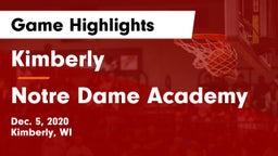 Kimberly  vs Notre Dame Academy Game Highlights - Dec. 5, 2020