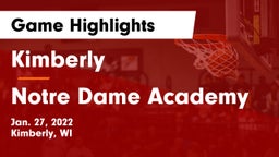 Kimberly  vs Notre Dame Academy Game Highlights - Jan. 27, 2022