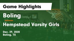 Boling  vs Hempstead Varsity Girls Game Highlights - Dec. 29, 2020