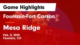 Fountain-Fort Carson  vs Mesa Ridge  Game Highlights - Feb. 8, 2020