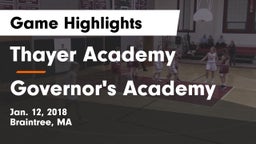 Thayer Academy  vs Governor's Academy  Game Highlights - Jan. 12, 2018