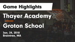Thayer Academy  vs Groton School  Game Highlights - Jan. 24, 2018