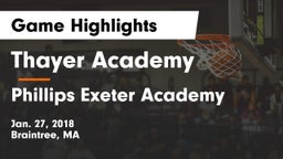 Thayer Academy  vs Phillips Exeter Academy  Game Highlights - Jan. 27, 2018