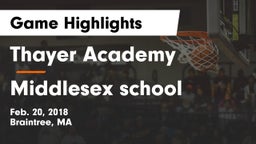 Thayer Academy  vs Middlesex school Game Highlights - Feb. 20, 2018