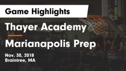 Thayer Academy  vs Marianapolis Prep Game Highlights - Nov. 30, 2018