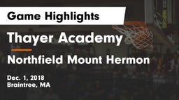 Thayer Academy  vs Northfield Mount Hermon  Game Highlights - Dec. 1, 2018