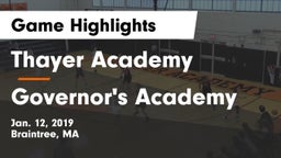 Thayer Academy  vs Governor's Academy  Game Highlights - Jan. 12, 2019