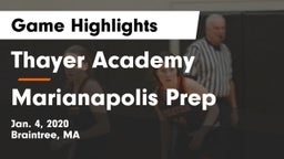 Thayer Academy  vs Marianapolis Prep Game Highlights - Jan. 4, 2020