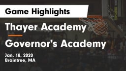 Thayer Academy  vs Governor's Academy  Game Highlights - Jan. 18, 2020