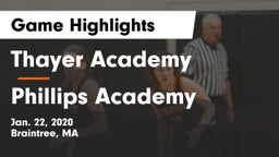 Thayer Academy  vs Phillips Academy Game Highlights - Jan. 22, 2020