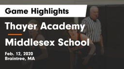 Thayer Academy  vs Middlesex School Game Highlights - Feb. 12, 2020