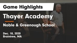 Thayer Academy  vs Noble & Greenough School Game Highlights - Dec. 18, 2020